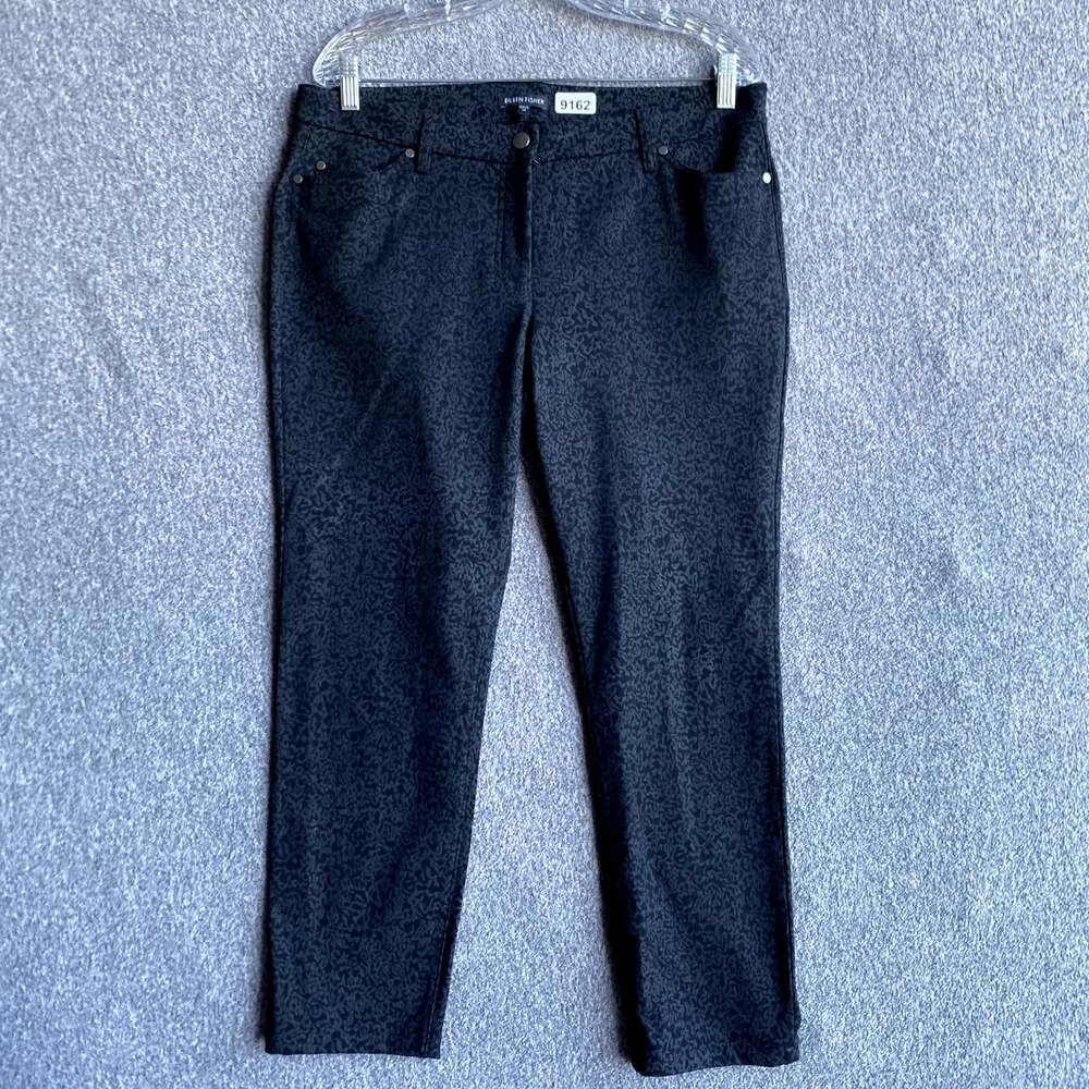 Eileen Fisher Women's Size 14 Black Print Ankle Skinny Stretch Chino Pants